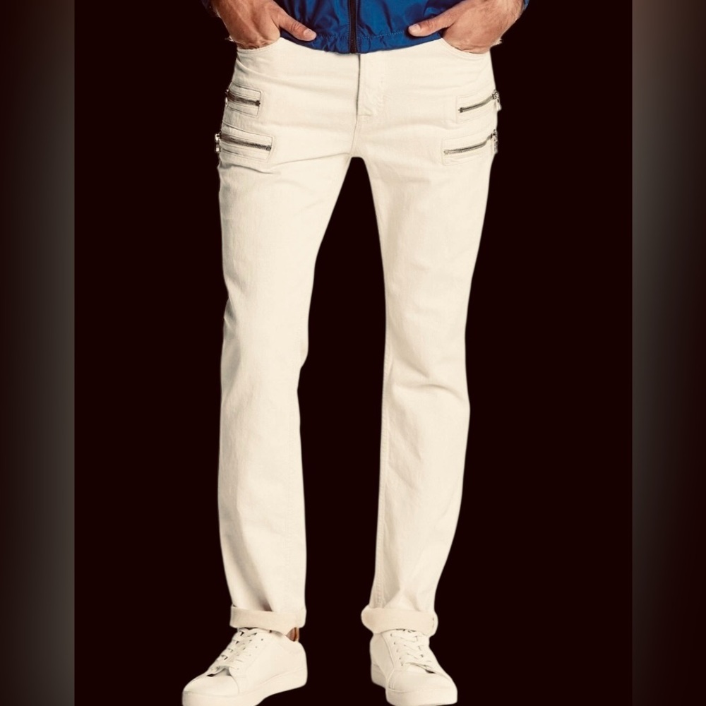 HUDSON | Men's Hudson Broderick Button Up jean Front Zip Linen Jeans NWT 36x33